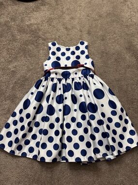 Sugar Plum Blue White Polka Dot Dress Red Belt Sleeveless Party Toddler SIZE 2T